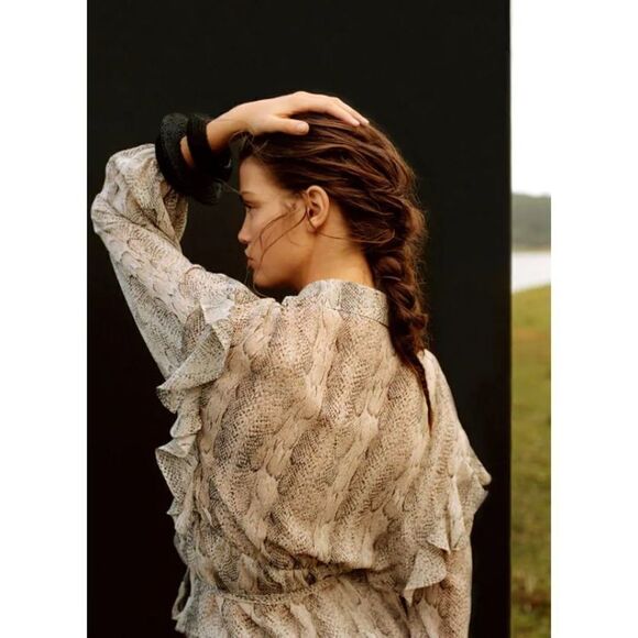 Animal Print Shirt Blouse Mango Frills Balloon, S new with tags - Picture 1 of 9